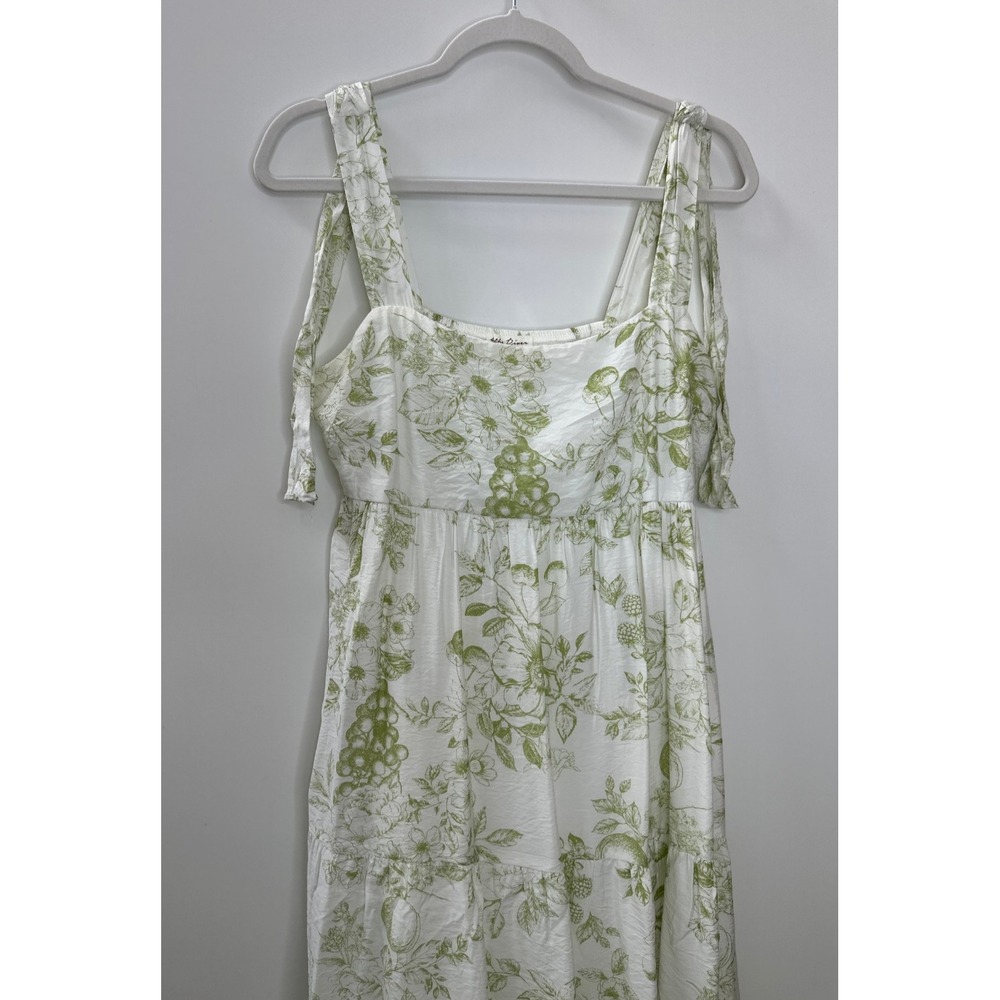 by the River Fruit Blossom Tiered Midi Dress Green Toile Floral Crinkle Large - Picture 3 of 16